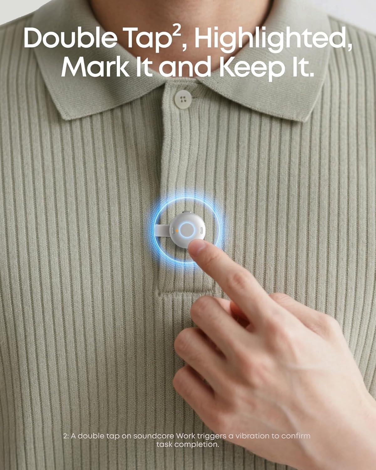 image:imagesoundcore Work by Anker Portable AI Voice Recorder AI Note Taker AI Transcription amp Summarization 6Month Pro at No Charge CrossMeeting Summary MFi Certified Privacy ProtectionWhite