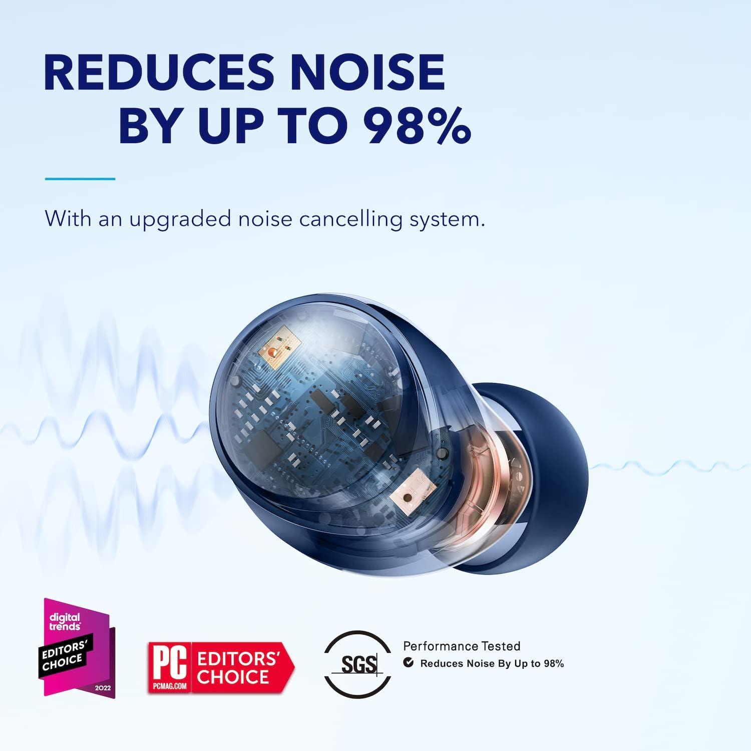 image:imagesoundcore by Anker Space A40 AutoAdjustable Active Noise Cancelling Wireless Earbuds Reduce Noise by Up to 98 50H Playtime HiRes Sound Comfortable Fit App Customization Wireless Charge BlueBlue