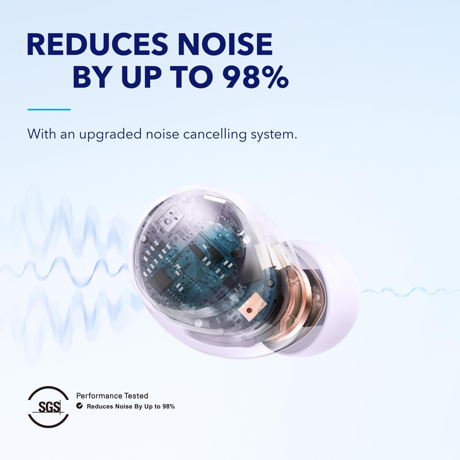 image:imagesoundcore by Anker Space A40 AutoAdjustable Active Noise Cancelling Wireless Earbuds Reduce Noise by Up to 98 50H Playtime HiRes Sound Comfortable Fit App Customization Wireless Charge BluePurple