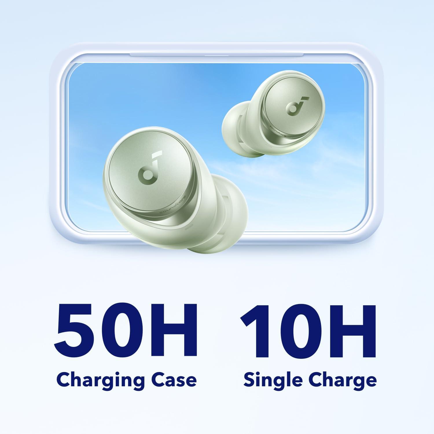 image:imagesoundcore by Anker Space A40 AutoAdjustable Active Noise Cancelling Wireless Earbuds Reduce Noise by Up to 98 50H Playtime HiRes Sound Comfortable Fit App Customization Wireless Charge BlueGreen