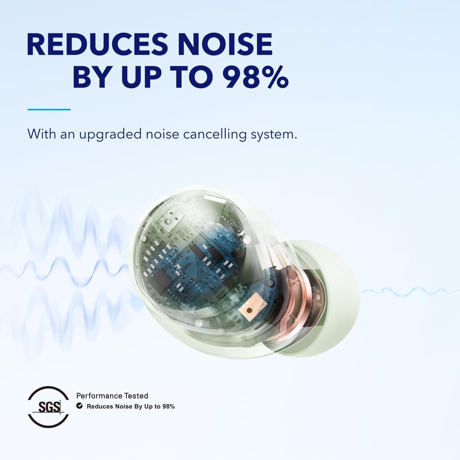 image:imagesoundcore by Anker Space A40 AutoAdjustable Active Noise Cancelling Wireless Earbuds Reduce Noise by Up to 98 50H Playtime HiRes Sound Comfortable Fit App Customization Wireless Charge BlueGreen