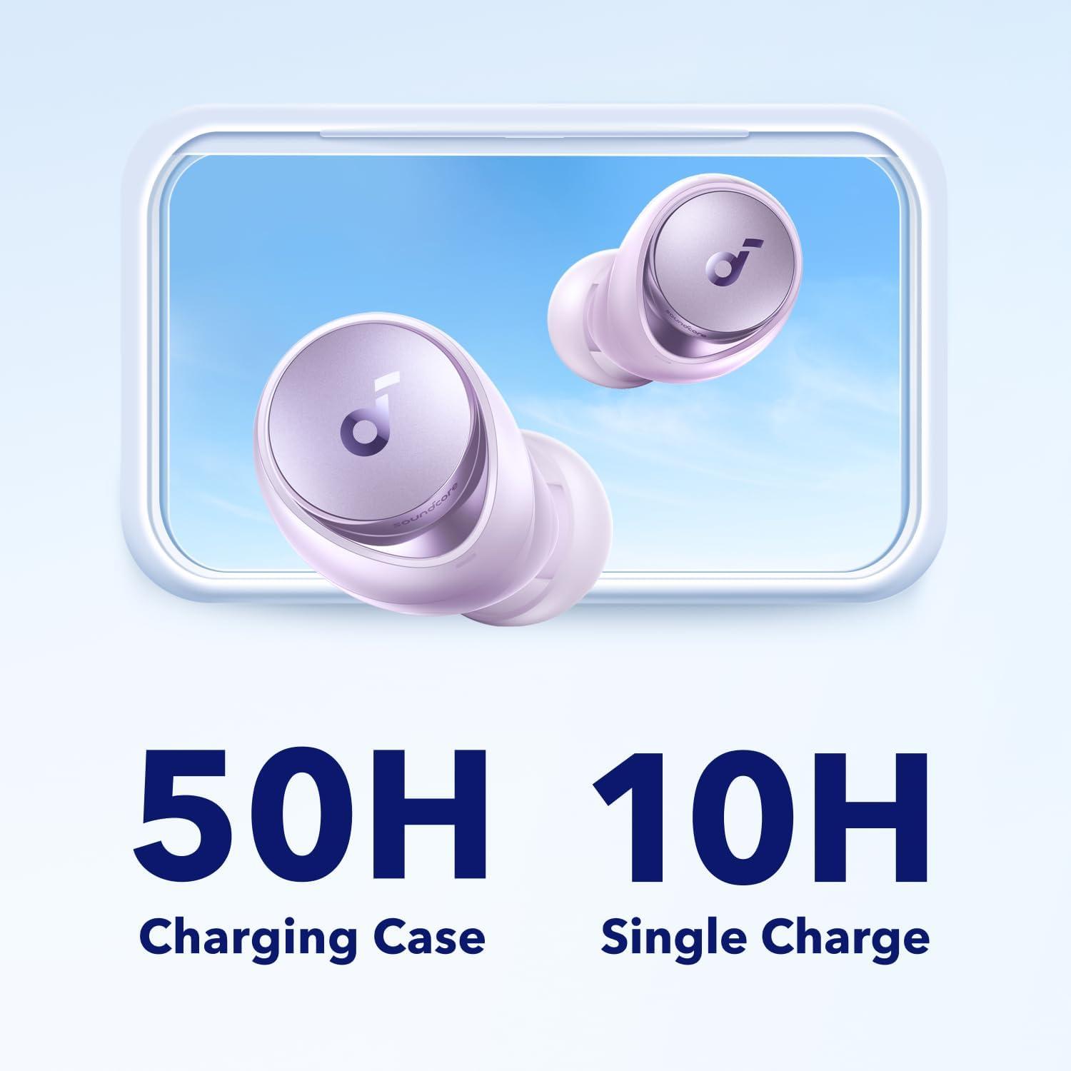 image:imagesoundcore by Anker Space A40 AutoAdjustable Active Noise Cancelling Wireless Earbuds Reduce Noise by Up to 98 50H Playtime HiRes Sound Comfortable Fit App Customization Wireless Charge BluePurple