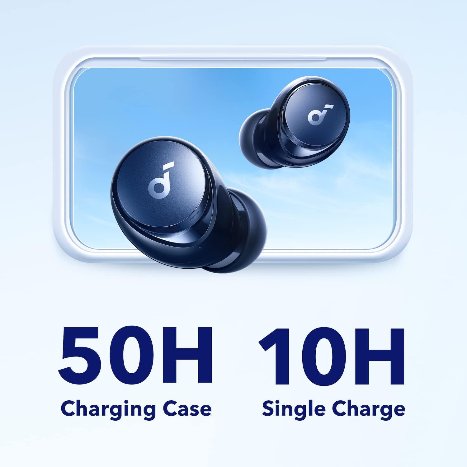 image:imagesoundcore by Anker Space A40 AutoAdjustable Active Noise Cancelling Wireless Earbuds Reduce Noise by Up to 98 50H Playtime HiRes Sound Comfortable Fit App Customization Wireless Charge BlueBlue