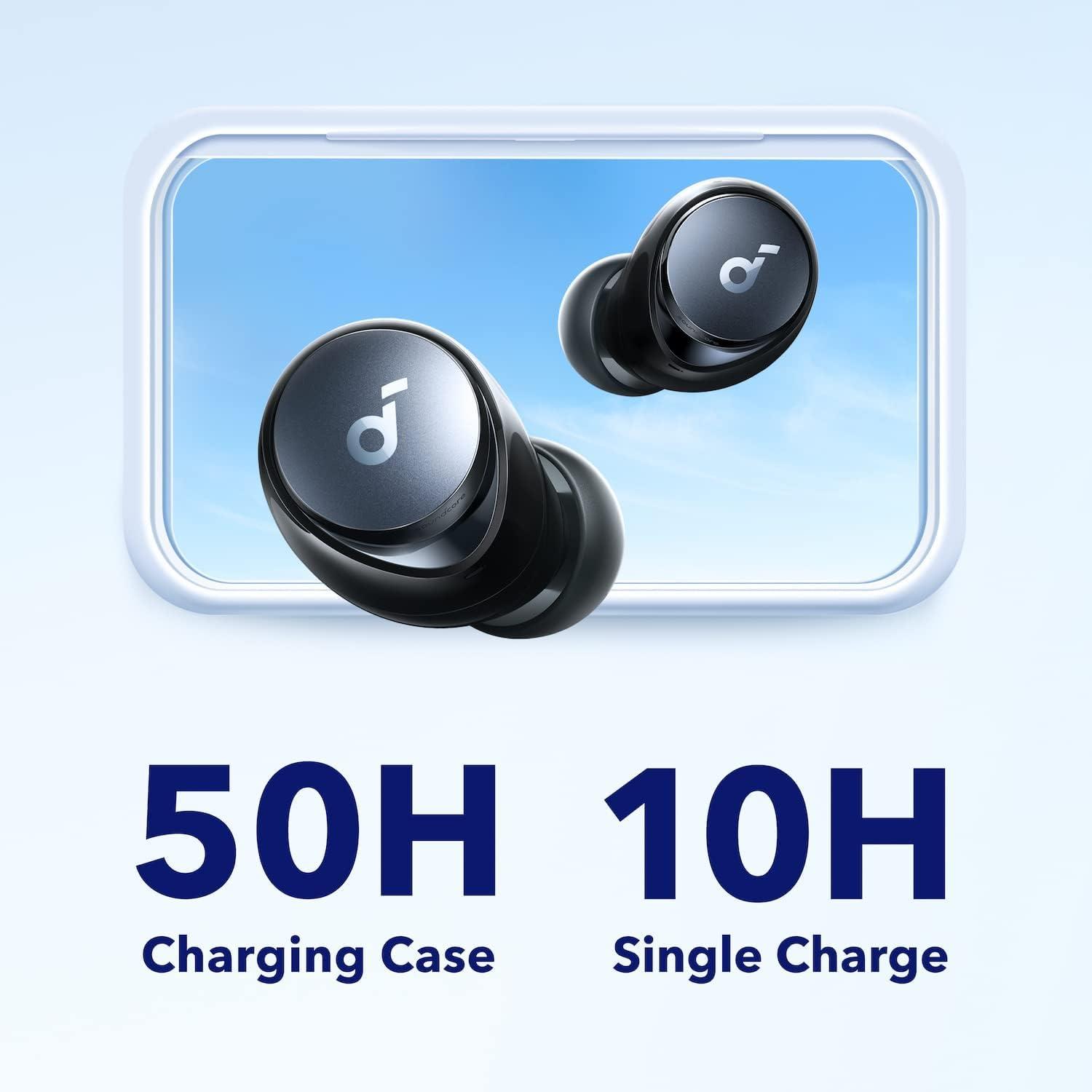 image:imagesoundcore by Anker Space A40 AutoAdjustable Active Noise Cancelling Wireless Earbuds Reduce Noise by Up to 98 50H Playtime HiRes Sound Comfortable Fit App Customization Wireless Charge BlueBlack