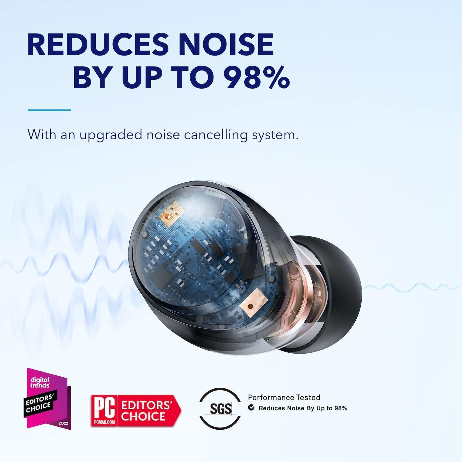 image:imagesoundcore by Anker Space A40 AutoAdjustable Active Noise Cancelling Wireless Earbuds Reduce Noise by Up to 98 50H Playtime HiRes Sound Comfortable Fit App Customization Wireless Charge BlueBlack