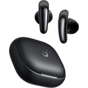 Soundcore Liberty Buds by Anker, Semi-in-Ear Design, Removable Ear Fins, Real-Time Adaptive Noise Cancelling, Fast Charging, Wireless Bluetooth Earbuds,Translation Earbuds, 30H Playtime(Black)
