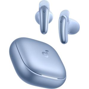 Soundcore Liberty Buds by Anker, Semi-in-Ear Design, Removable Ear Fins, Real-Time Adaptive Noise Cancelling, Fast Charging, Wireless Bluetooth Earbuds,Translation Earbuds, 30H Playtime(Light Blue)
