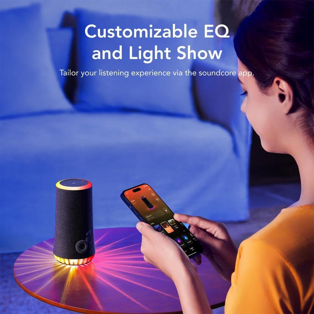 image:imageSoundcore Glow Portable Speaker by Anker with 30W 360 Sound Synchronized Radiant Light 18H Playback Customizable EQ and Light Show and IP67 Waterproof