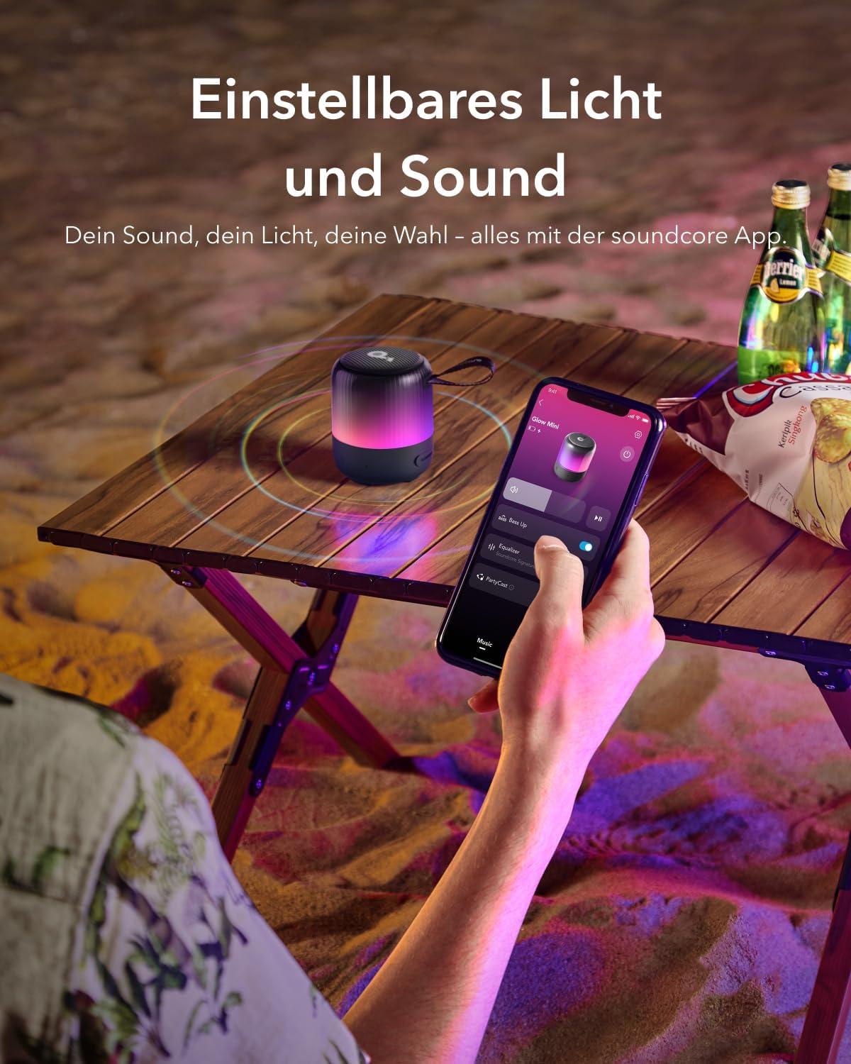 image:imageSoundcore Glow Mini Portable Speaker By Anker Bluetooth Speaker with 360 Sound Light Show 12H Battery Customizable EQ and Light IP67 Waterproof and Dustproof for Camping Home and Beach Parties