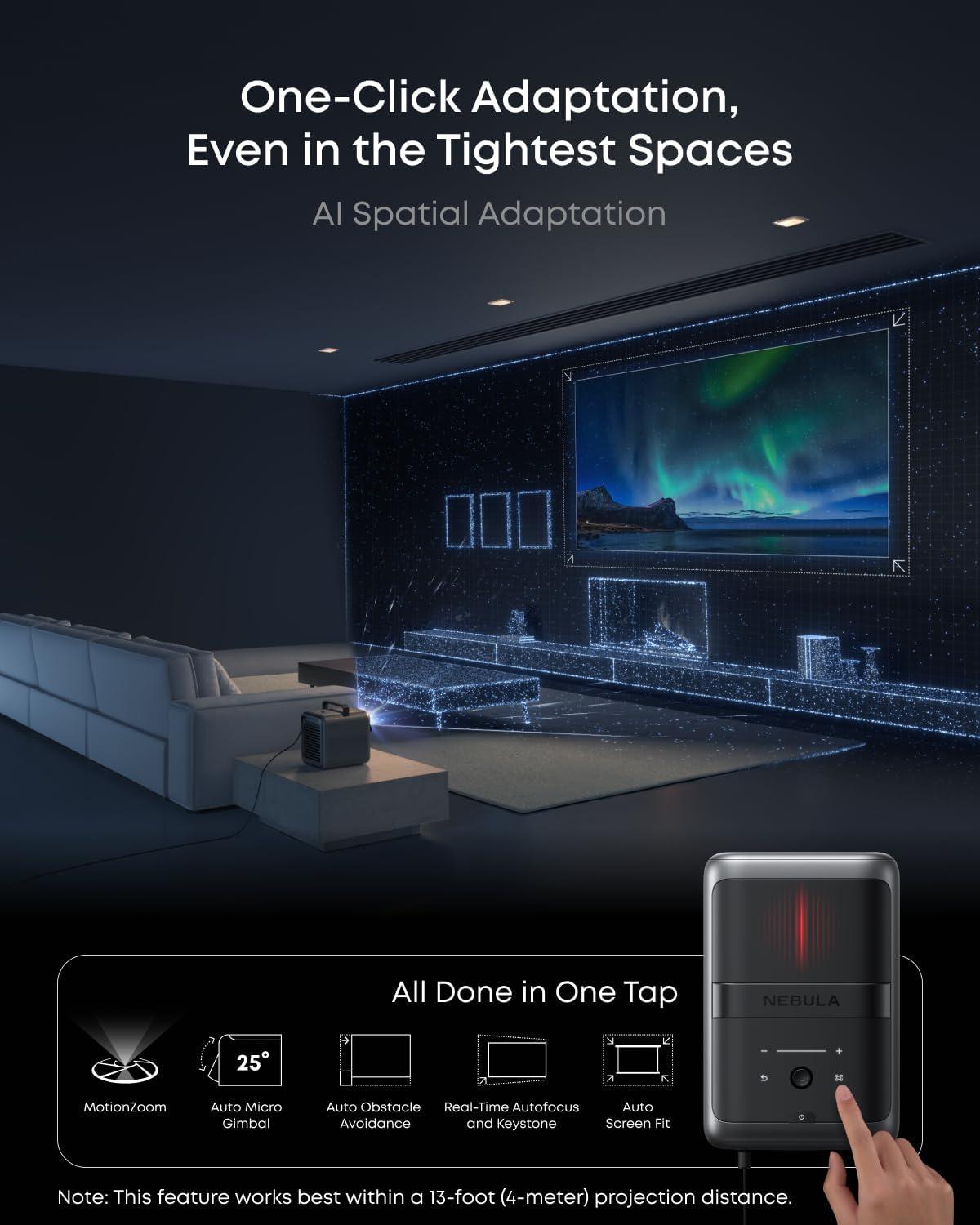 image:imageNEBULA X1 Triple Laser 4K Projector with Satellite Speakers 3500 ANSI Lumens 560001 Contrast 200W 412 Surround Sound 0915 Optical Zoom Smart AI Dolby Vision BuiltIn Micro Gimbal GTVX1