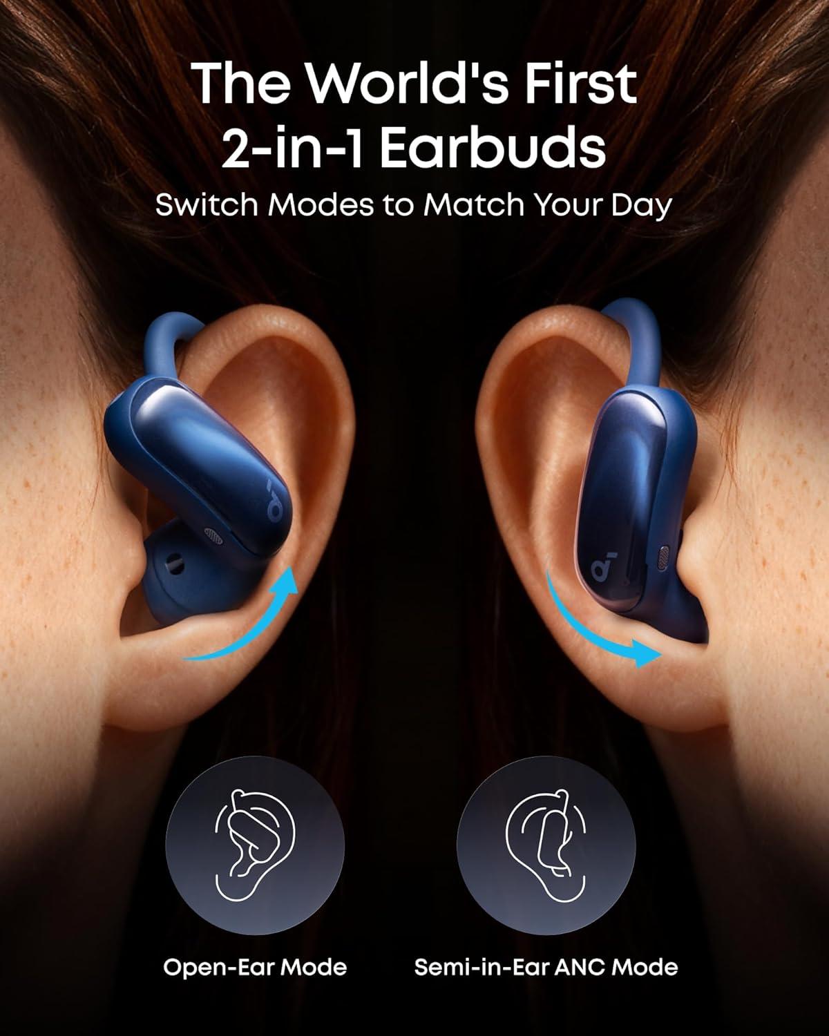 image:imageSoundcore AeroFit 2 Pro by Anker OpenEar with SemiinEar Active Noise Cancellation DualForm Earbuds Adjustable Ear Hooks HiRes LDAC 4Mic AI Clear Calls IP55 WaterProof Wireless Charging