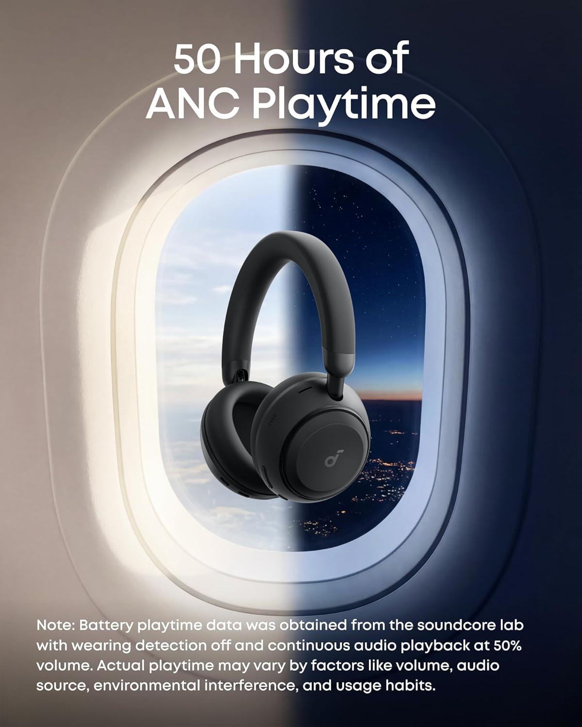image:imageSoundcore Space 2 by Anker Active Noise Cancelling Headphones Comfortable Fit 50H Playtime LDAC HiRes Wireless Audio Dual Connection Clear Calls Bluetooth 61 Nap Mode Wearing DetectionJet Black