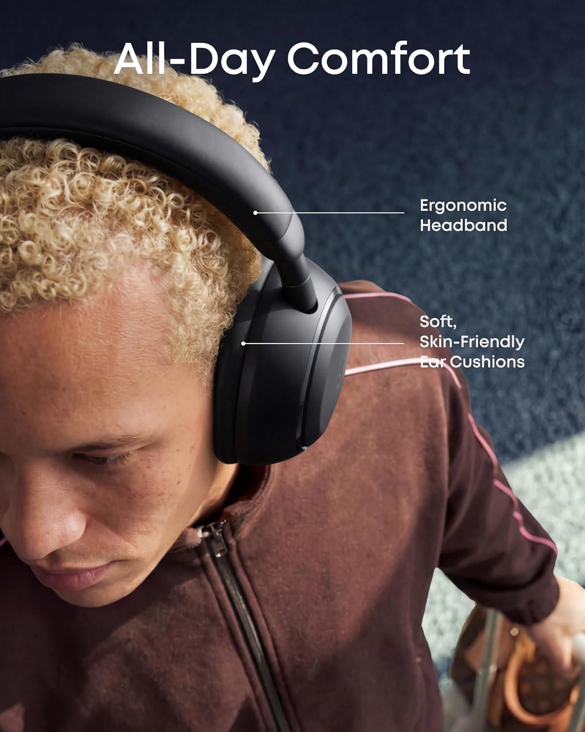 image:imageSoundcore Space 2 by Anker Active Noise Cancelling Headphones Comfortable Fit 50H Playtime LDAC HiRes Wireless Audio Dual Connection Clear Calls Bluetooth 61 Nap Mode Wearing DetectionJet Black