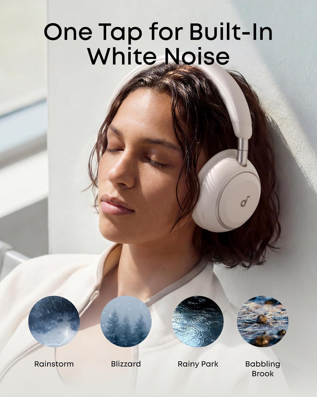 image:imageSoundcore Space 2 by Anker Active Noise Cancelling Headphones Comfortable Fit 50H Playtime LDAC HiRes Wireless Audio Dual Connection Clear Calls Bluetooth 61 Nap Mode Wearing DetectionLinen White