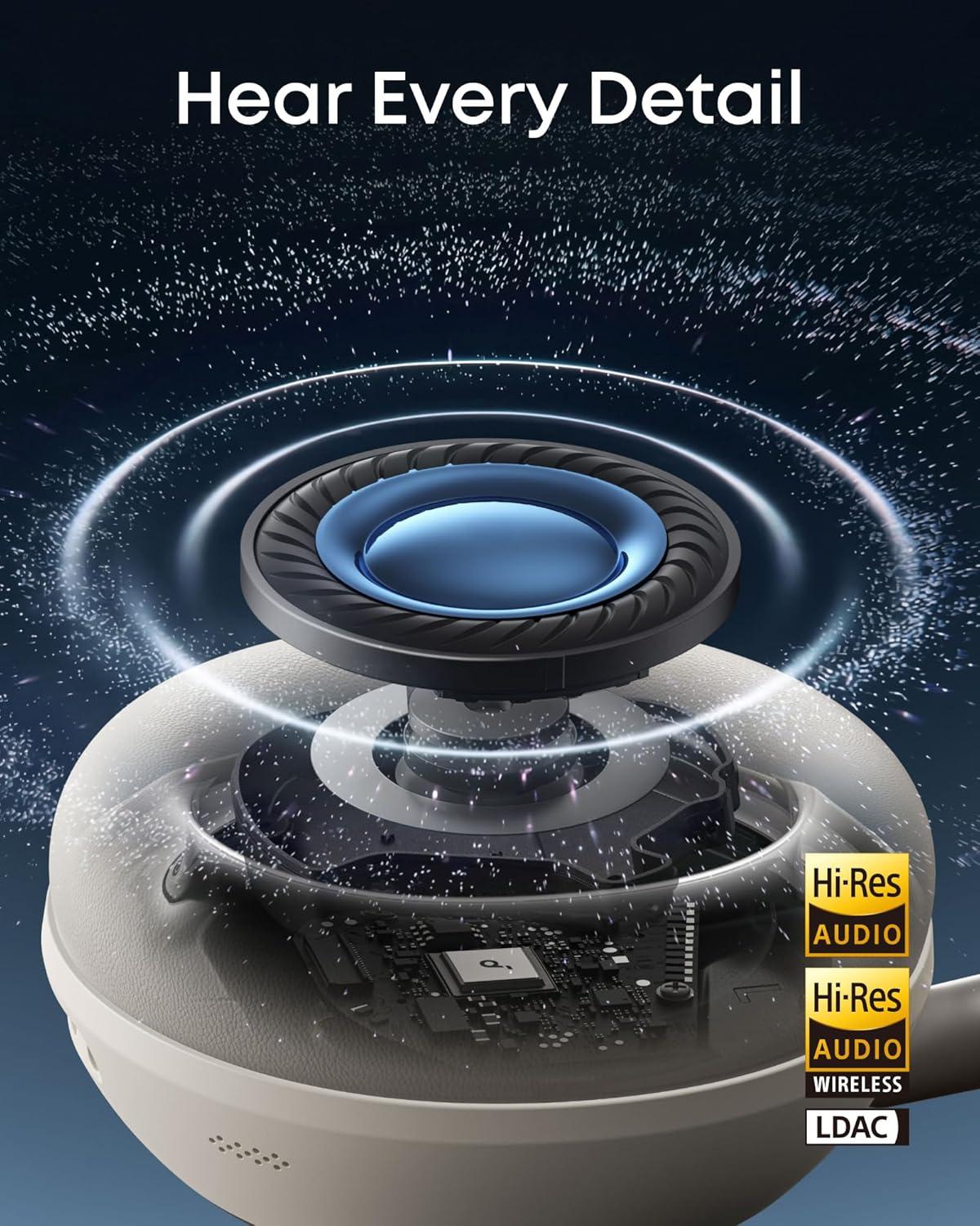image:imageSoundcore Space 2 by Anker Active Noise Cancelling Headphones Comfortable Fit 50H Playtime LDAC HiRes Wireless Audio Dual Connection Clear Calls Bluetooth 61 Nap Mode Wearing DetectionLinen White