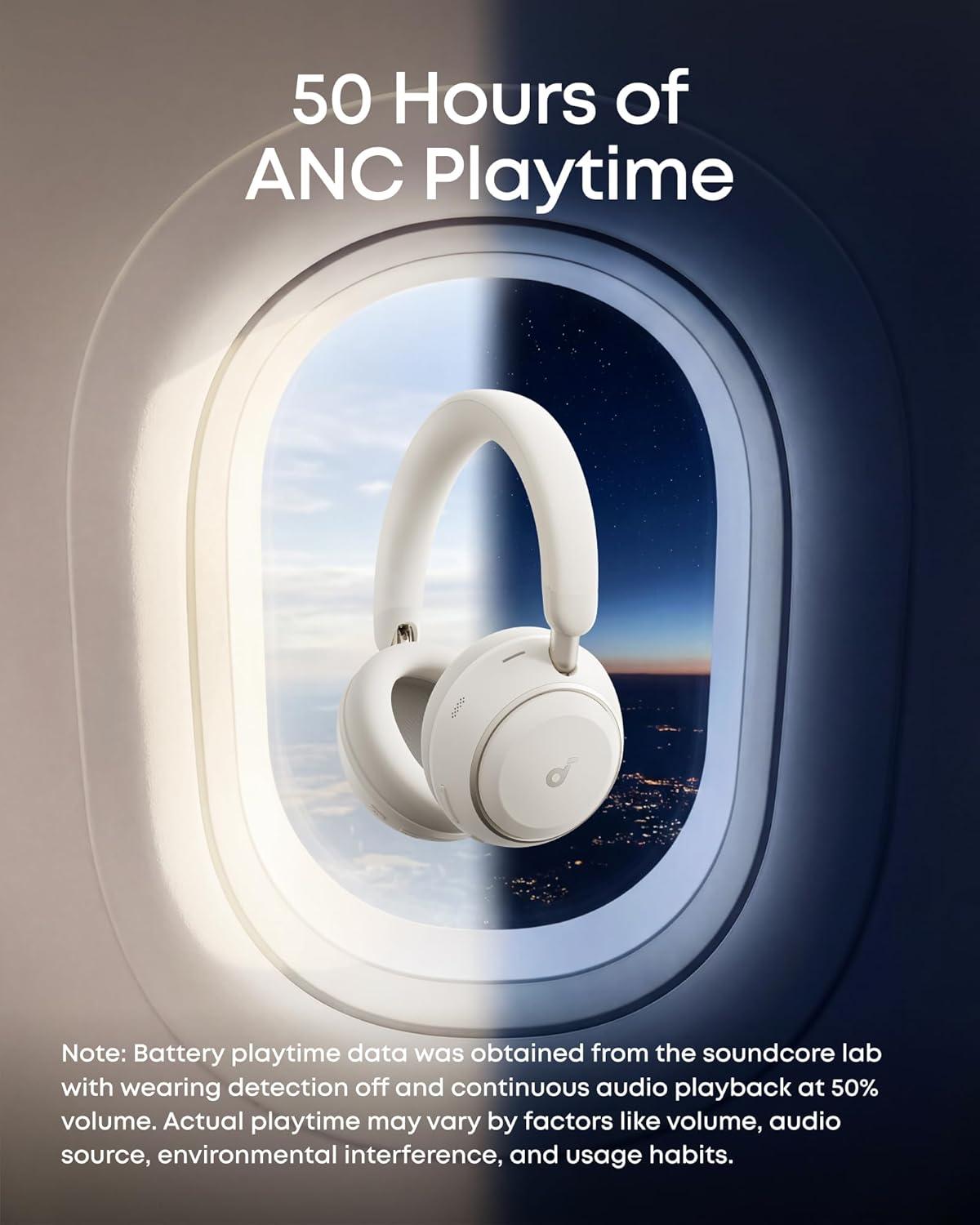 image:imageSoundcore Space 2 by Anker Active Noise Cancelling Headphones Comfortable Fit 50H Playtime LDAC HiRes Wireless Audio Dual Connection Clear Calls Bluetooth 61 Nap Mode Wearing DetectionLinen White