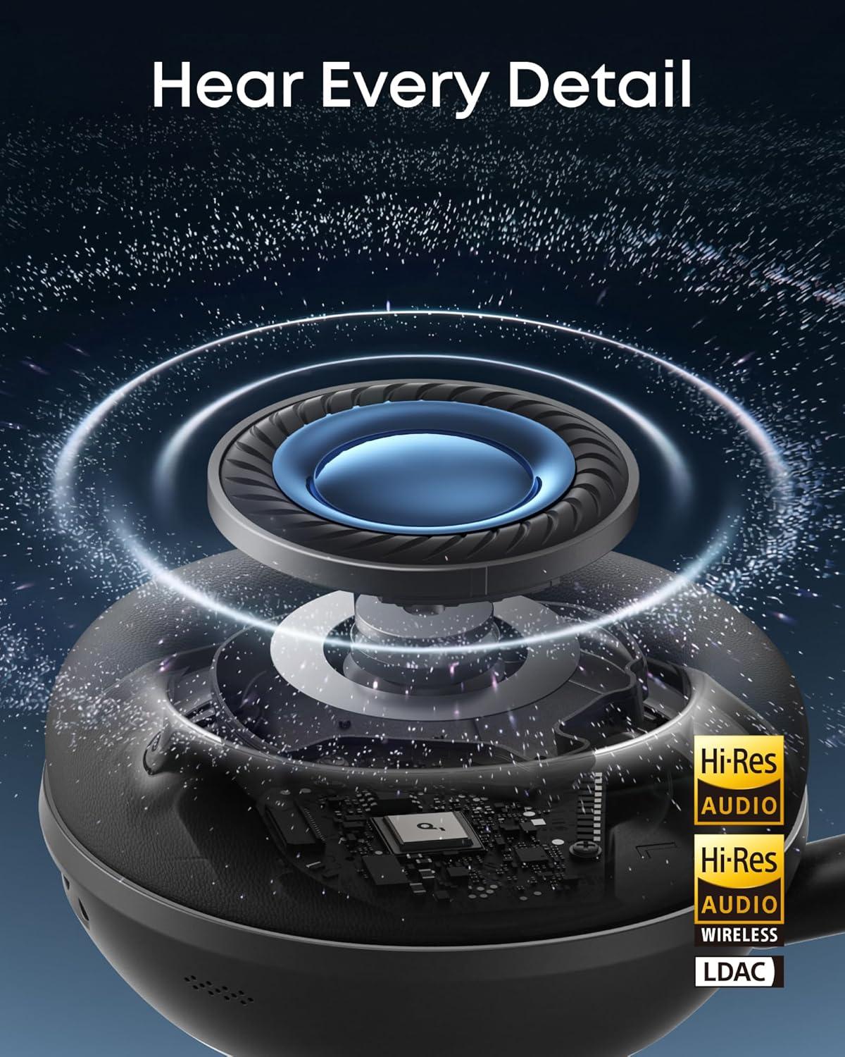 image:imageSoundcore Space 2 by Anker Active Noise Cancelling Headphones Comfortable Fit 50H Playtime LDAC HiRes Wireless Audio Dual Connection Clear Calls Bluetooth 61 Nap Mode Wearing DetectionJet Black