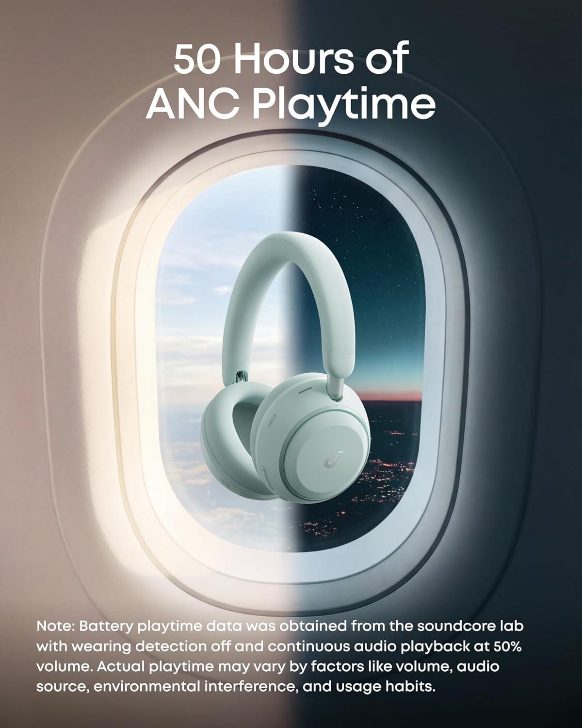 image:imageSoundcore Space 2 by Anker Active Noise Cancelling Headphones Comfortable Fit 50H Playtime LDAC HiRes Wireless Audio Dual Connection Clear Calls Bluetooth 61 Nap Mode Wearing DetectionSeafoam Green