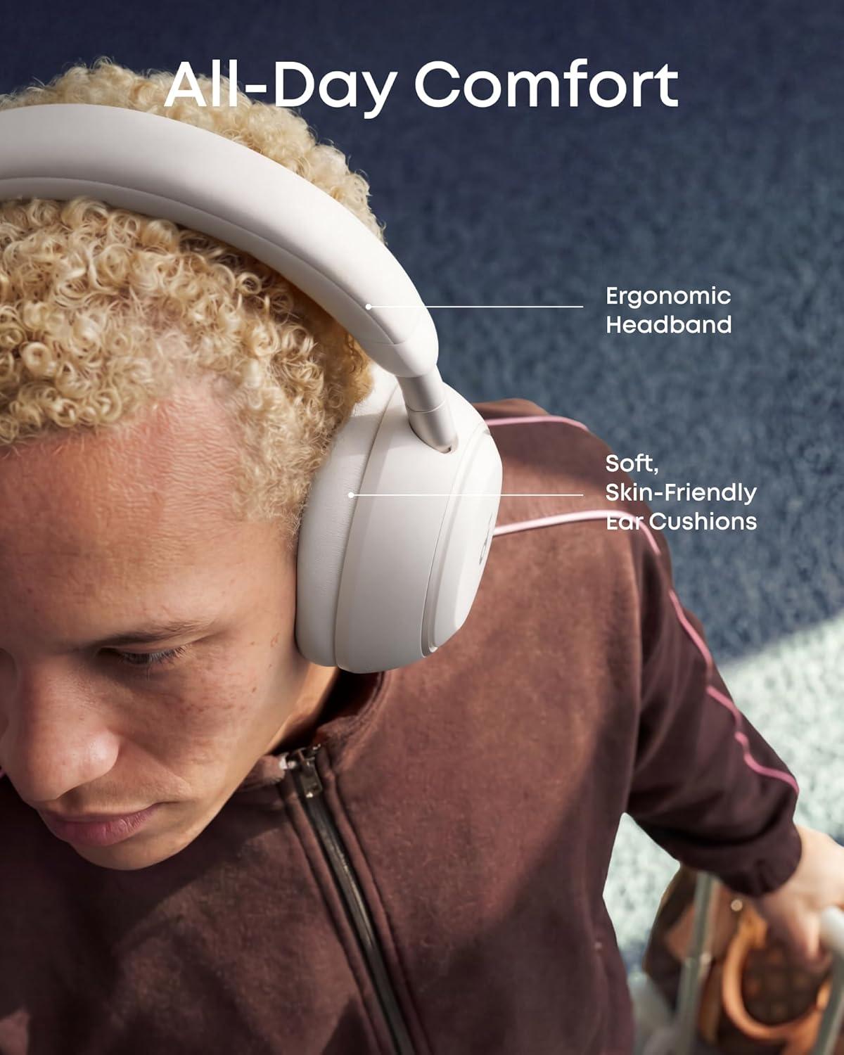 image:imageSoundcore Space 2 by Anker Active Noise Cancelling Headphones Comfortable Fit 50H Playtime LDAC HiRes Wireless Audio Dual Connection Clear Calls Bluetooth 61 Nap Mode Wearing DetectionLinen White