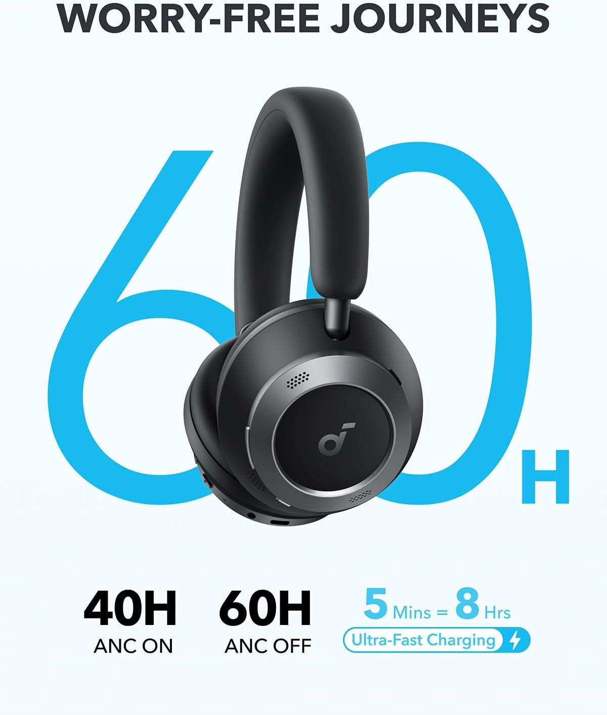 image:imageSoundcore Space One Pro by Anker with Headphones Case Adaptive Active Noise Cancelling Headphones Driven by 6 Mics Super Foldable Design 60H Lossless Audio UltraFast Charging HiRes Wireless